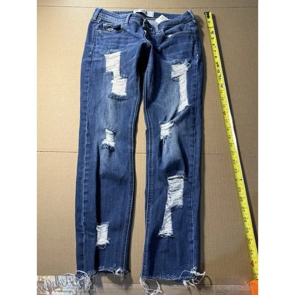 Hollister Women's Super Skinny  Blue Denim Distressed - Picture 2 of 12